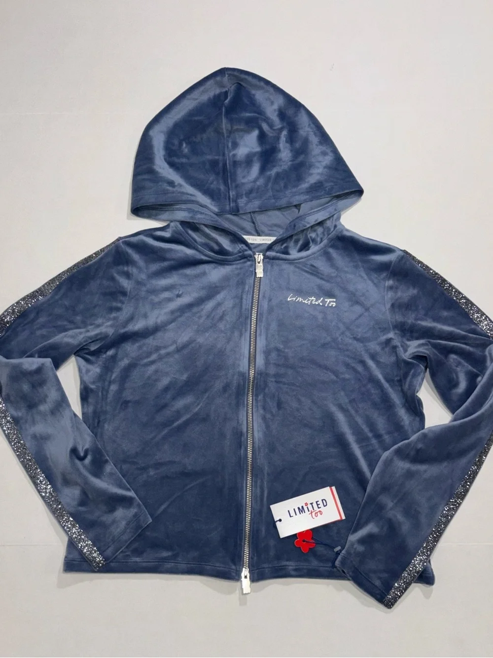 Limited Too Blue Velour 2-Piece Tracksuit Set Full Zip Hooded Hoodie & Pants XL